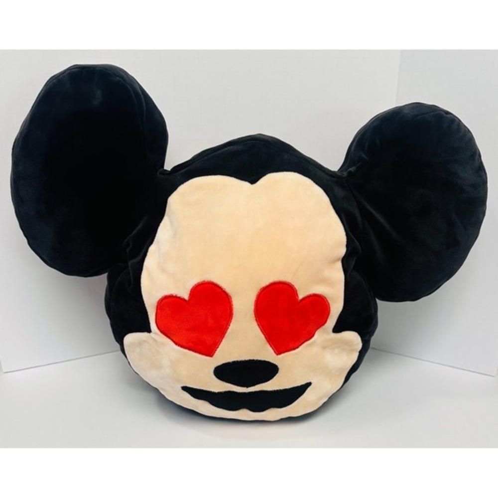 Disney Store Mickey Mouse Two Sided Heart Eyes & Smile 12" Emoji Stuffed‎ Pillow